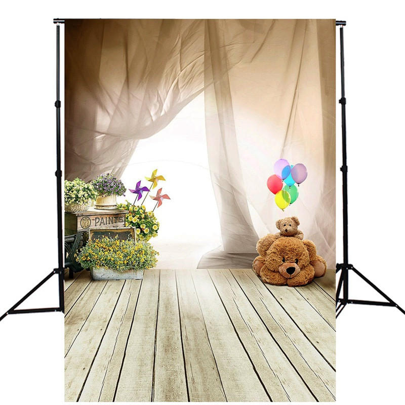 5x7FT Kinderen dragen Ballon Houten vloerfotografie Studio Achtergrond Achtergrond