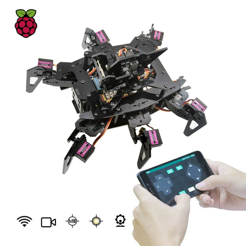 

Робот-паук Adeept® RaspClaws Hexapod Набор для Raspberry Pi 4 Модель 4B / 3B Робот-ползун STEAM Передача видео с отслежи