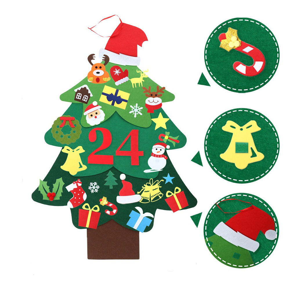 JETEVEN DIY Vilt Kerstboom voor Kinderen Muur Kerstversiering Kerst Countdown Advent Kalender 3.2FT 37 stks Ornamenten Vrolijke Kerstversiering