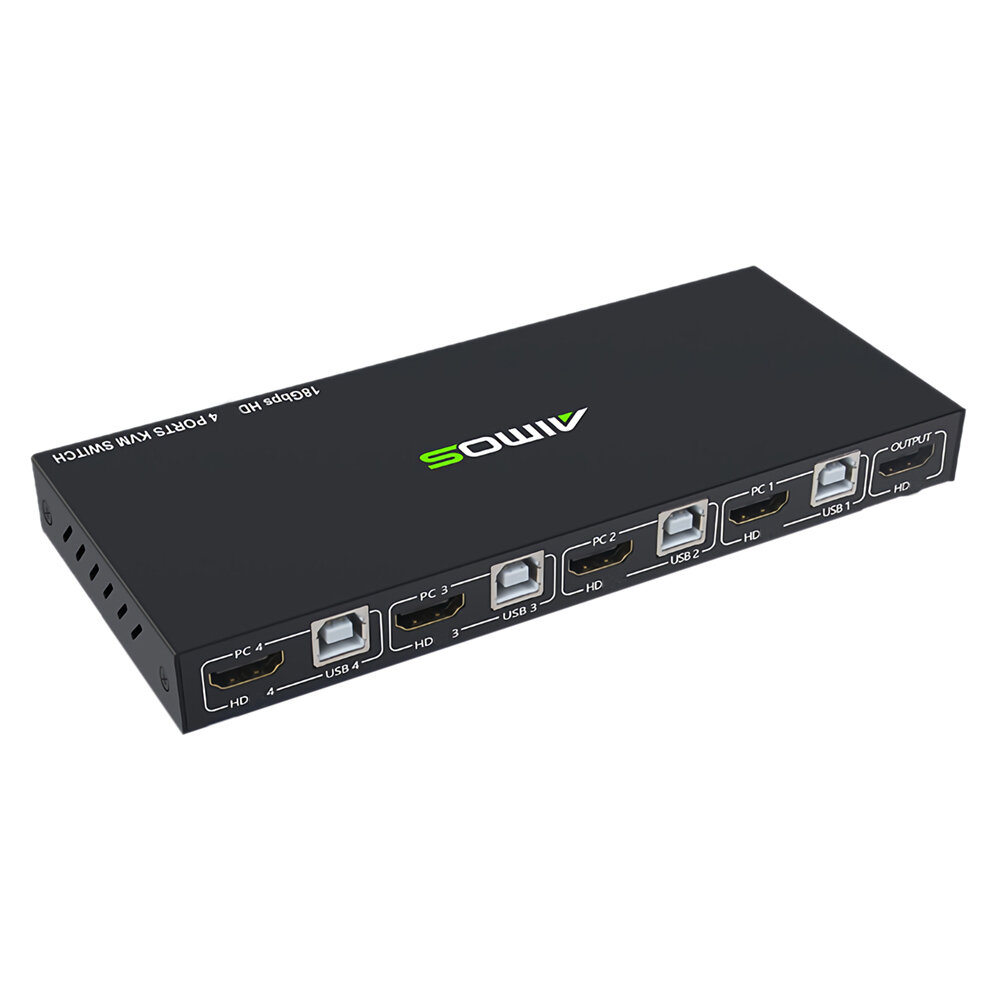 AIMOS HD KVM Switch Box 18Gbps 4K 60Hz Ultra HD 4 Input 1 Output USB Hub KVM Switcher Splitter for P