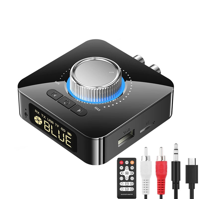 Bakeey M5 Digitale display Bluetooth V5.0 Audiozender Ontvanger Draadloze 3,5 mm Aux / 2RCA-audioadapter / ondersteuning USB-schijf TF-kaart voor tv PC-luidspreker Auto Sould-systeem Home Sound-systeem