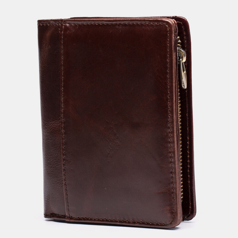 

Ekphero Men Genuine Leather 7 Card Slot Card Case Short Bifold Oil Waxed Leather Money Clip Wallets