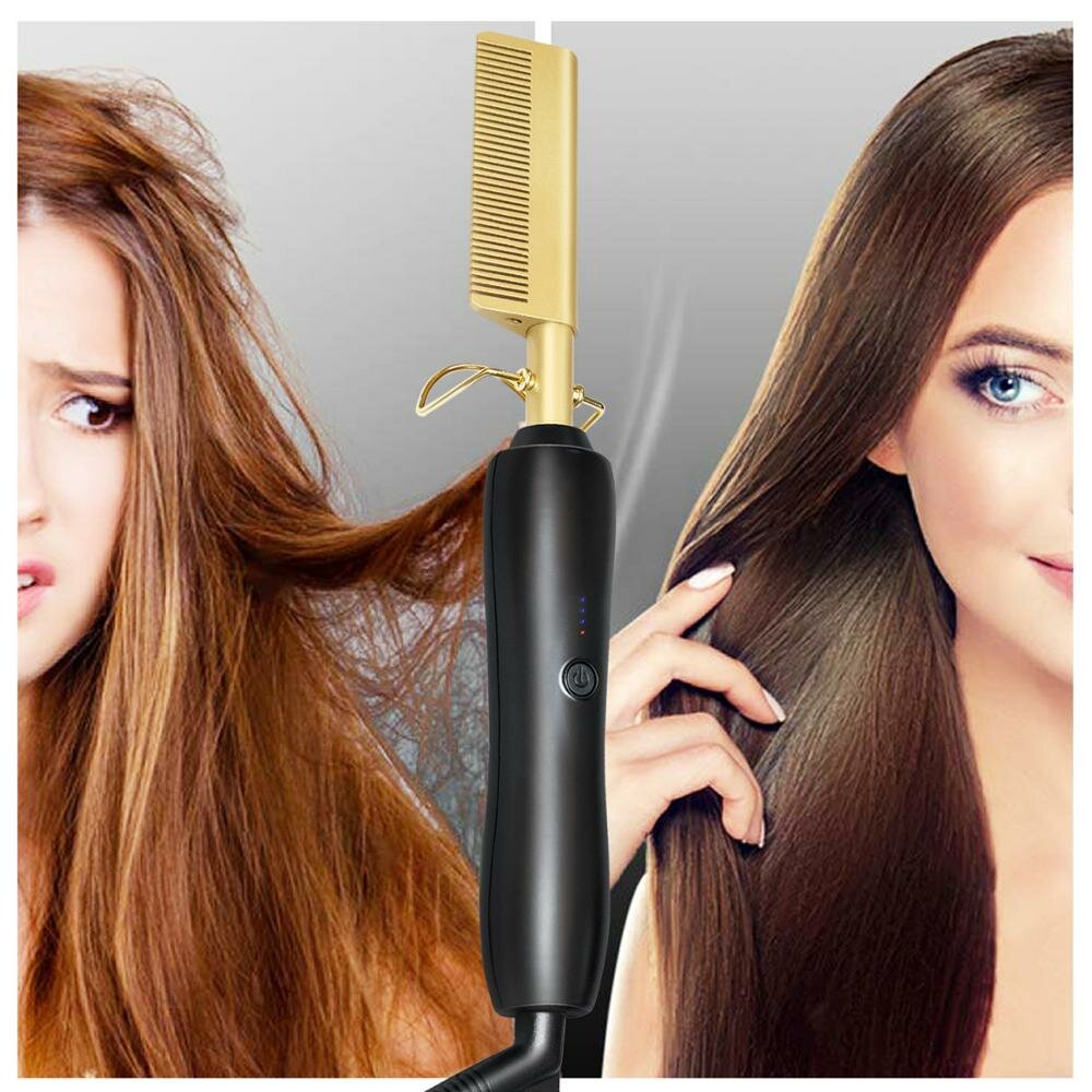 

Multifunction Beard Straightening Hot Comb Electric Straight Hair Brush Styling Gold Irons Hair Straightener Quick Heati