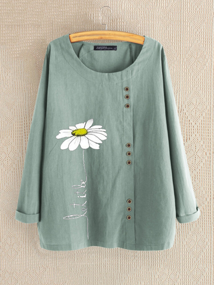 100% katoenen blouse met ronde hals en bloemenprint voor dames