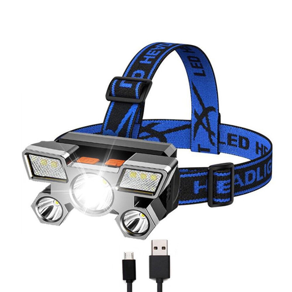 XANES? P900 5-kern fietskoplamp 90? verstelbaar USB oplaadbaar 4 standen Waterdichte hoofdlamp Buite