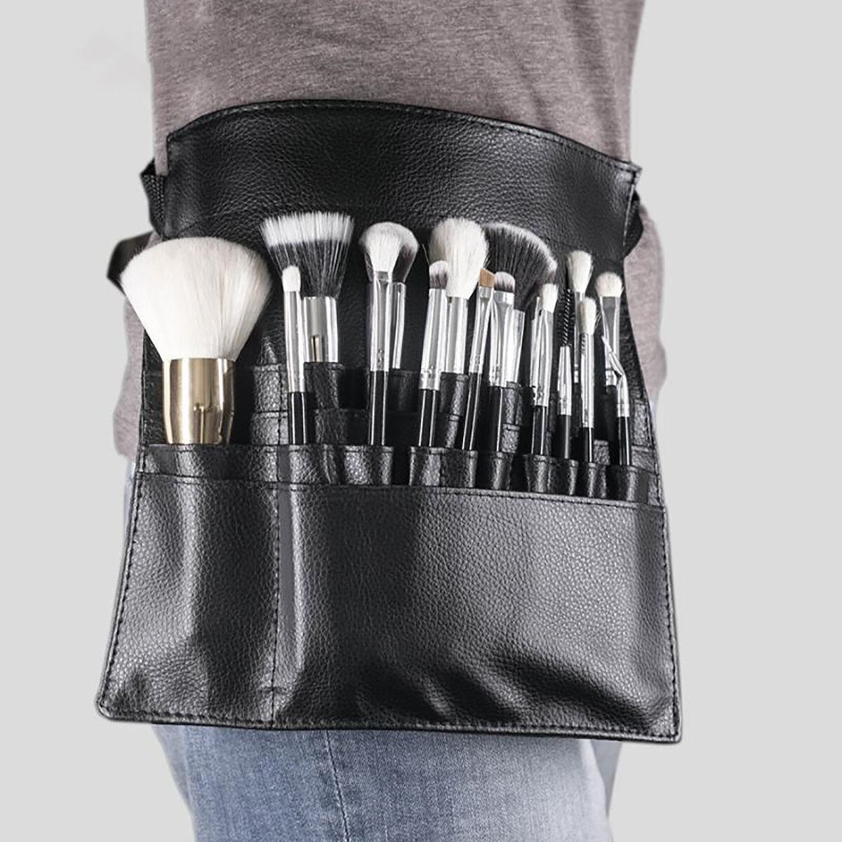 Image of Black PU Makeup Brush Bag Einseitige Makeup Artist Storage Kosmetiktasche