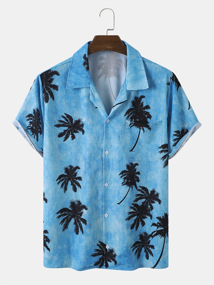 Men Coconut Tree Hawaii Style Casual Skin Friendly All Matched Soft Shirts