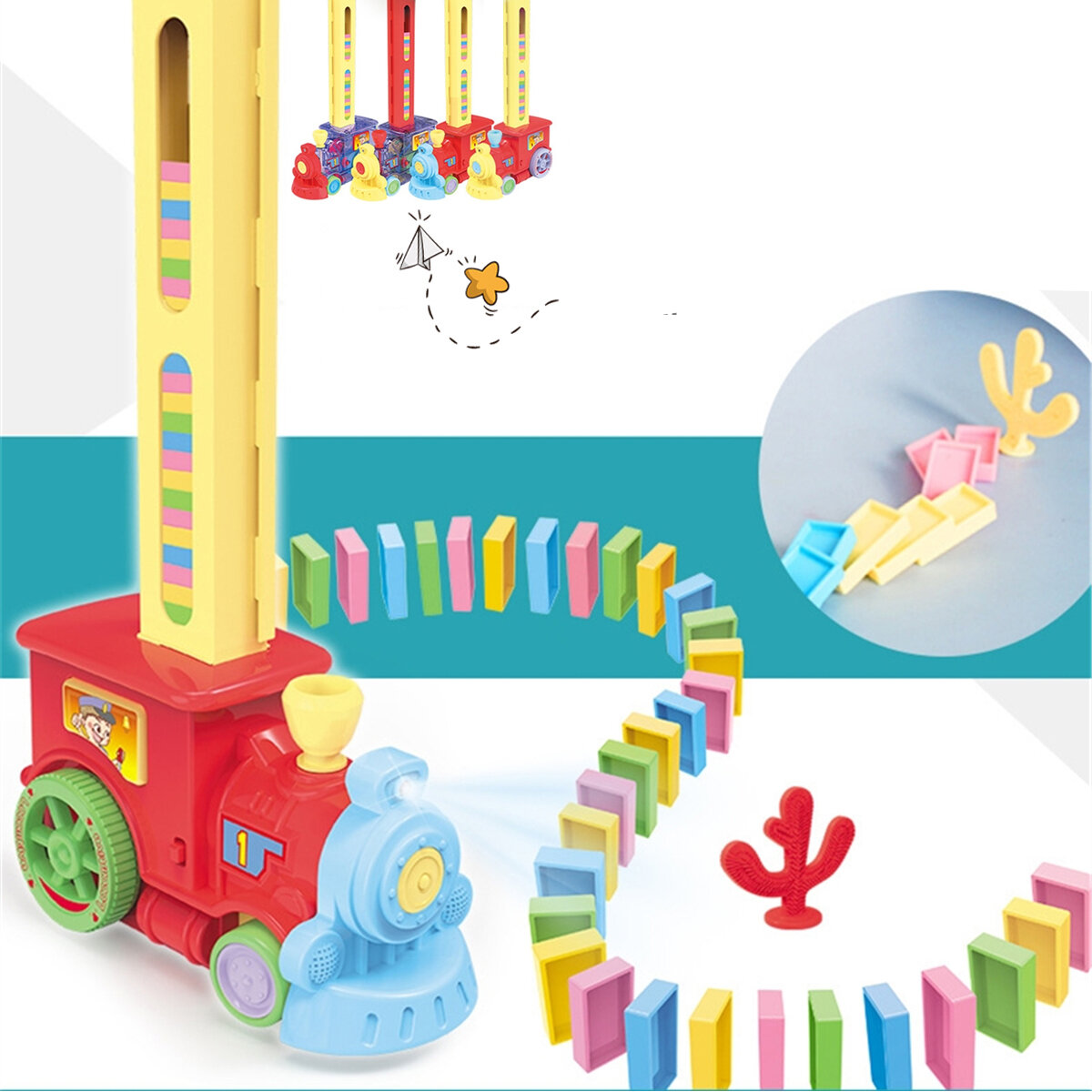 Domino Train Car Set Bridge kit Colorful Plastic Dominoes Block Children Toys Christmas Birthday Gift for Kids Boy Girl