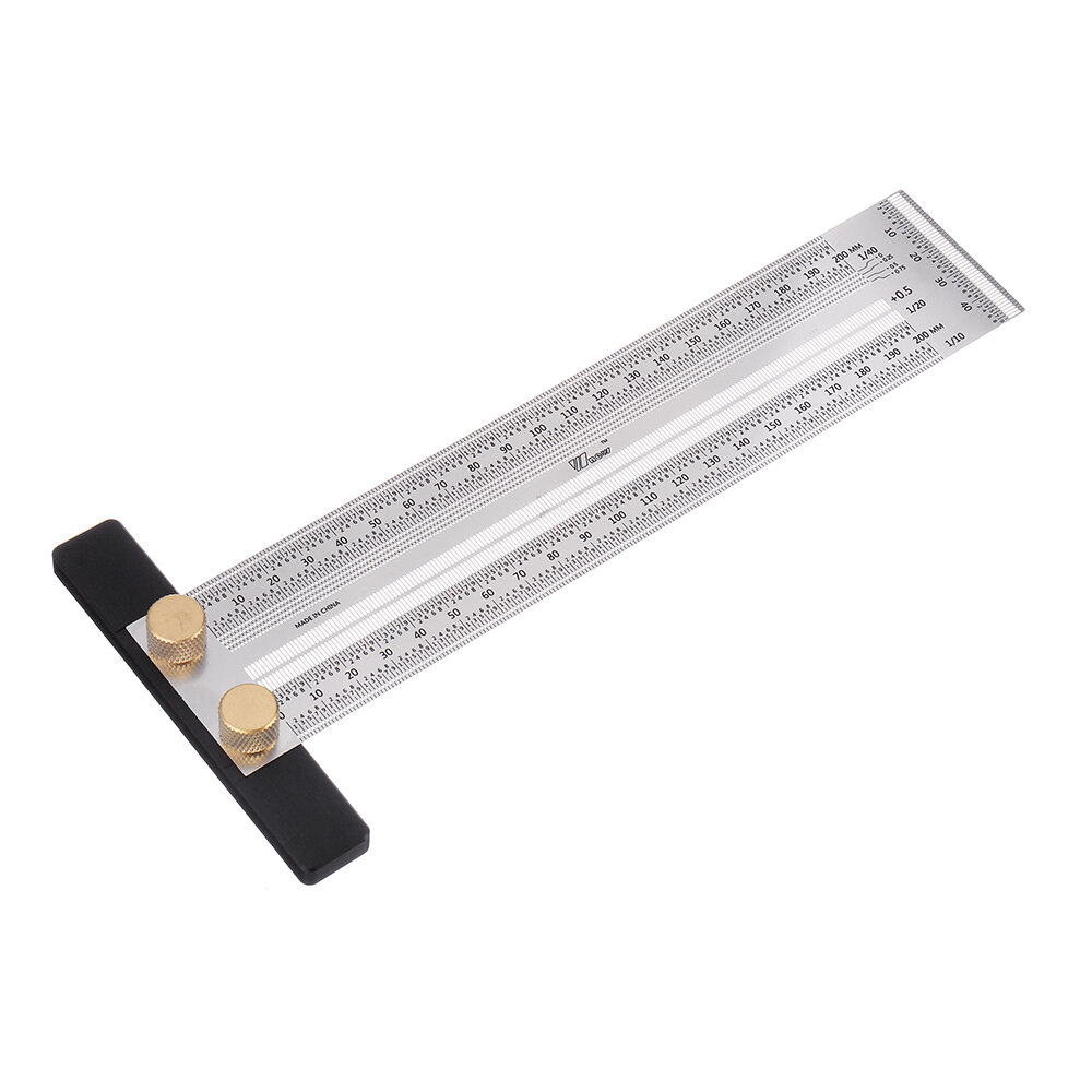 Drillpro 200mm Stainless Steel Precision Marking T Ruler Hole Positioning Measuring Ruler Woodworking Scriber Scribing T