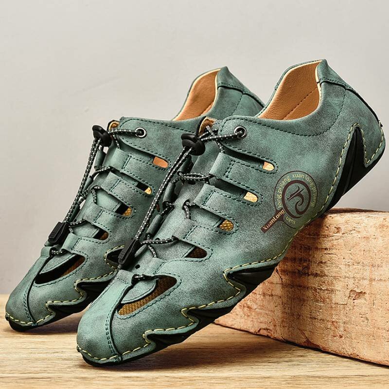 Men Splicing Comfy Non Slip Soft Elastic Lace Up Hand Stitching Casual Shoes