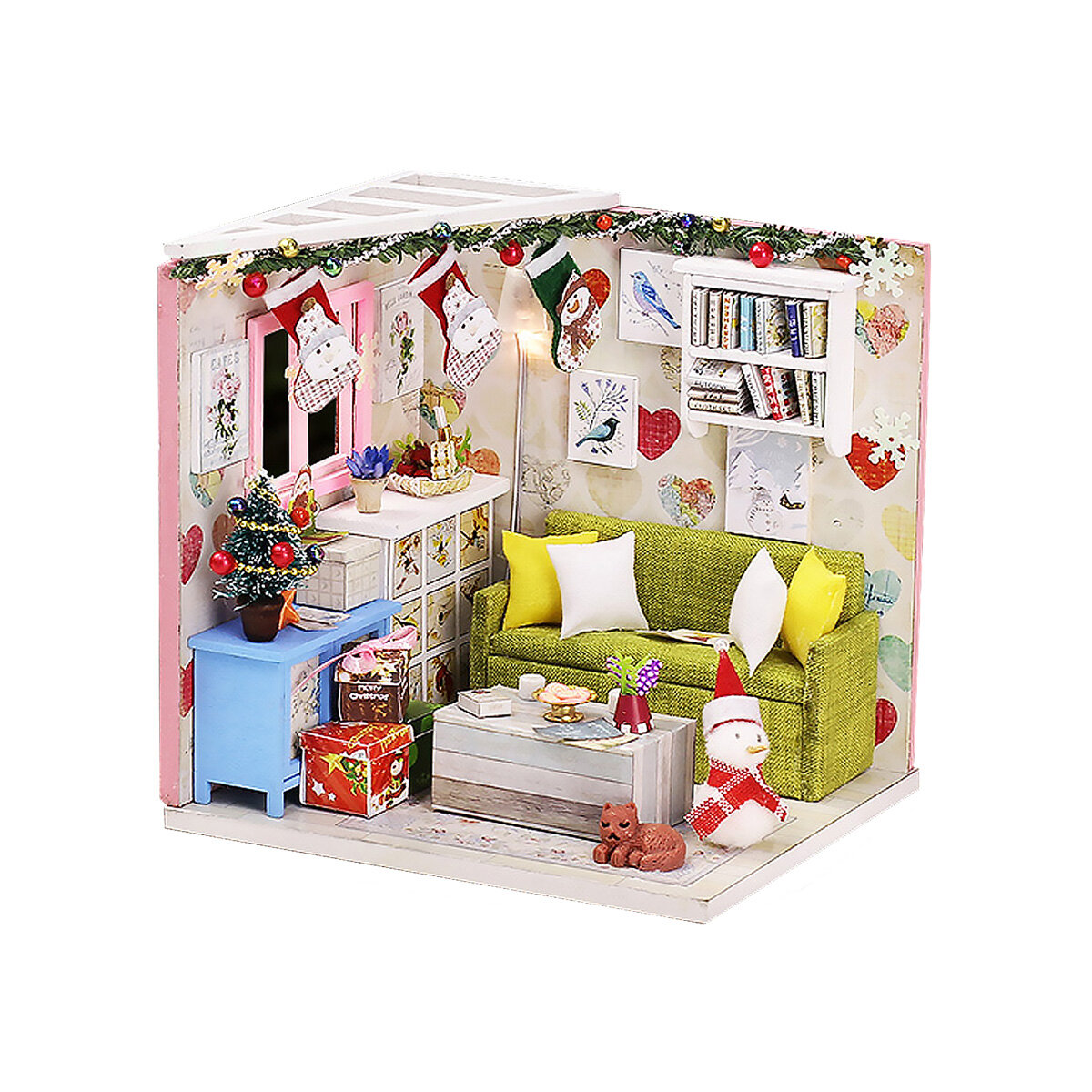 

Wooden Living Room DIY Handmade Assemble Doll House Miniature Furniture Kit Education Toy with LED Light for Collection