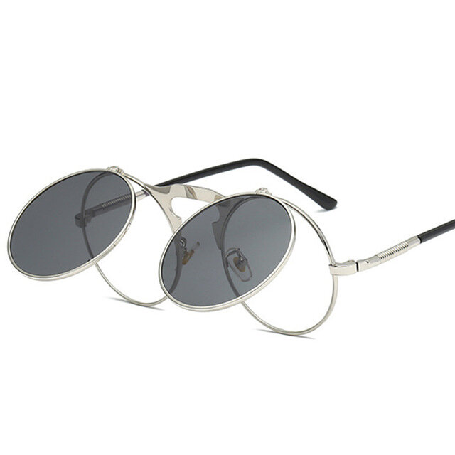 UV400 Vintage Steampunk الوجه حتى الرجال النظارات الشمسية النساء الرجعية إطار معدني مستدير النظارات الشمسية المفصلي تصمي