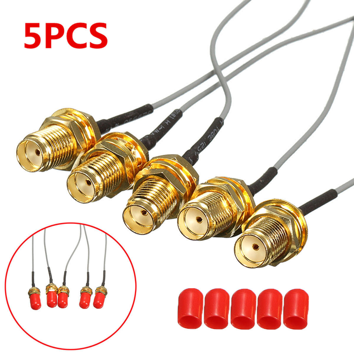 DANIU 5 Pcs 15cm 5.9 inch SMA to IPEX RF Female Adapter Cable with Red Cover Caps