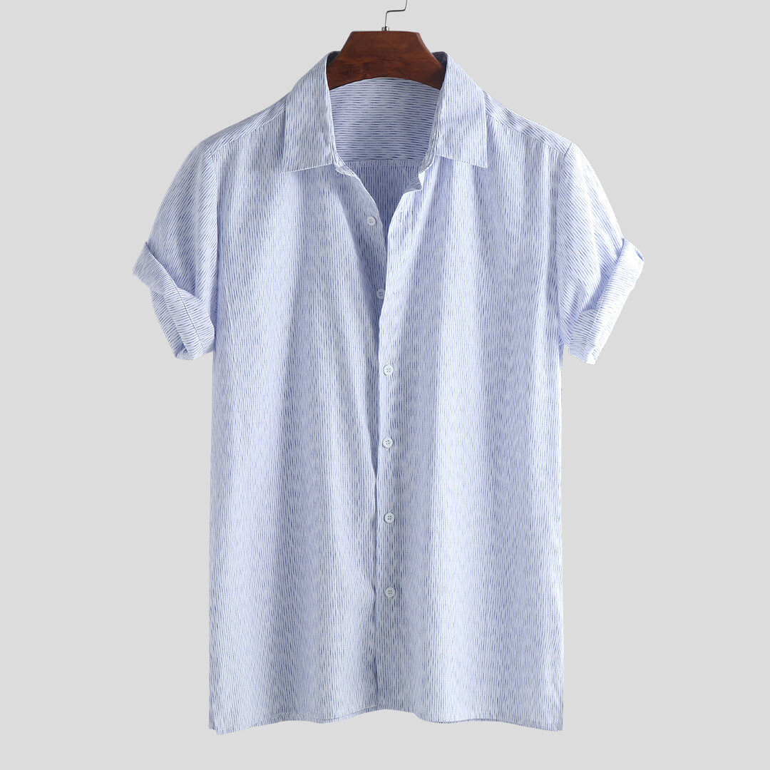 Mens summer short sleeve striped casual loose shirts Sale - Banggood.com