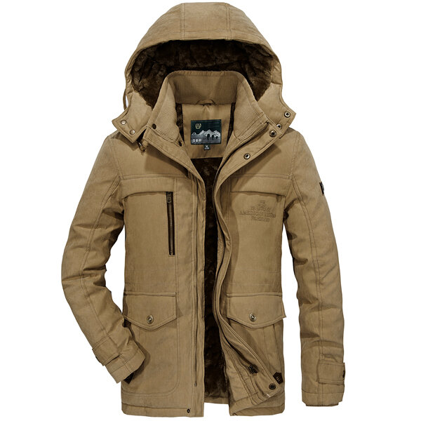 Image of Herren Big Size Fleece Dick Warme Kapuze Abnehmbare Outdoor-Jacke Winter Arbeitsmantel