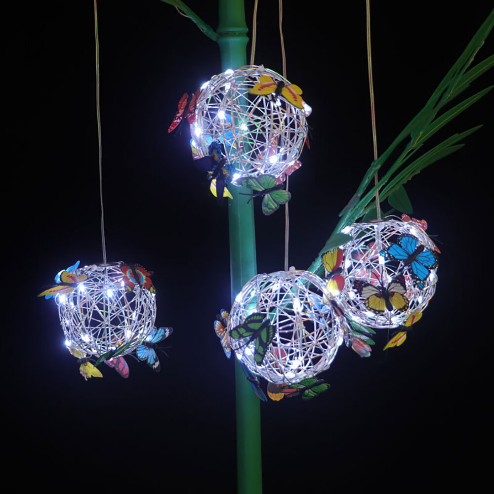 20*Leds Solar Spherical Chandelier With Butterfly Decoration Outdoor camping Light Smart Sensor Ligh
