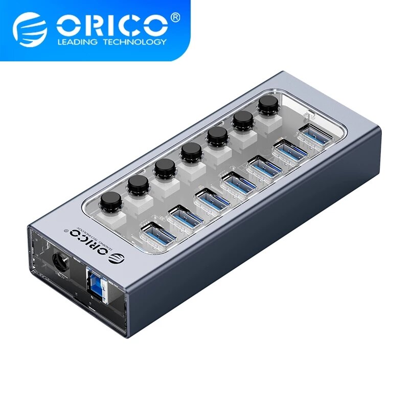 ORICO AT2U3 USB3.0 HUB 7/10/13/16 poorten Aluminium + transparante USB-splitter aan / uit-schakelaar