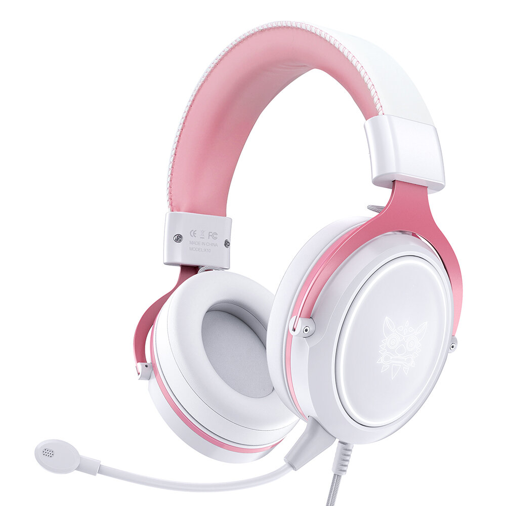 

ONIKUMA X10 Wired Gaming Headset Stereo 50MM Dynamic Noise Reduction USB Port 3.5MM RGB Luminous White&Pink Adjustable O