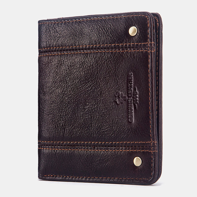 

Men Genuine Leather Short Bifold Multi-card Slot Retro Thin Card Holder Money Clip Coin Purse Wallet