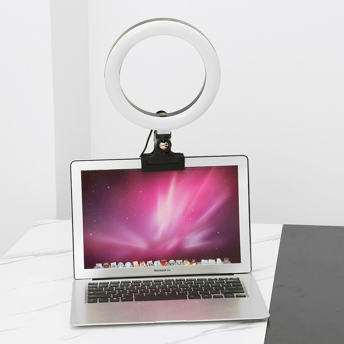 20cm 3 modi Licht vullen Desktop LED-ringlicht Selfie Verlichting Schoonheid met Macbook-tafelclip v