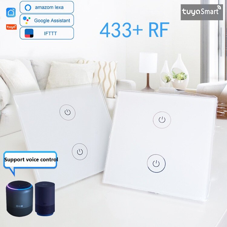 WF-ES012 Wifi+RF433 Tuya Smart EU Dual Control 2Gang Switch Works with Amazon Alexa Google Home