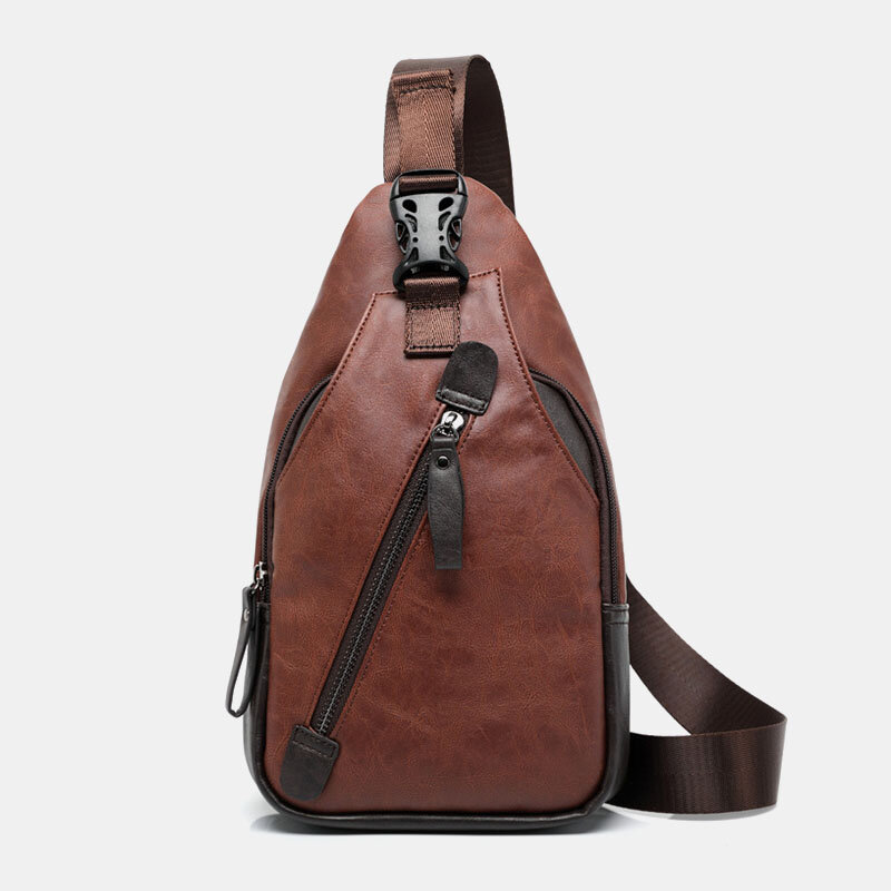 Men PU Leather Multi-pocket Waterproof Casual Crossbody Bag Chest Bag Sling Bag