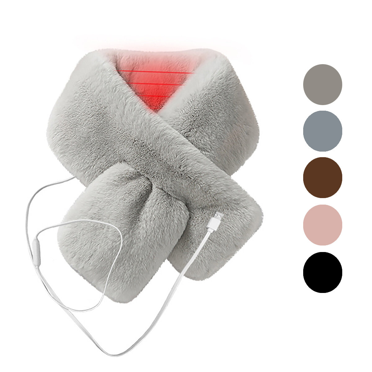 厚手のプラッシュとフェイクファーでできた女性用の電気加熱スカーフがあります。USBポートに接続して、冬に首を温めることができます。