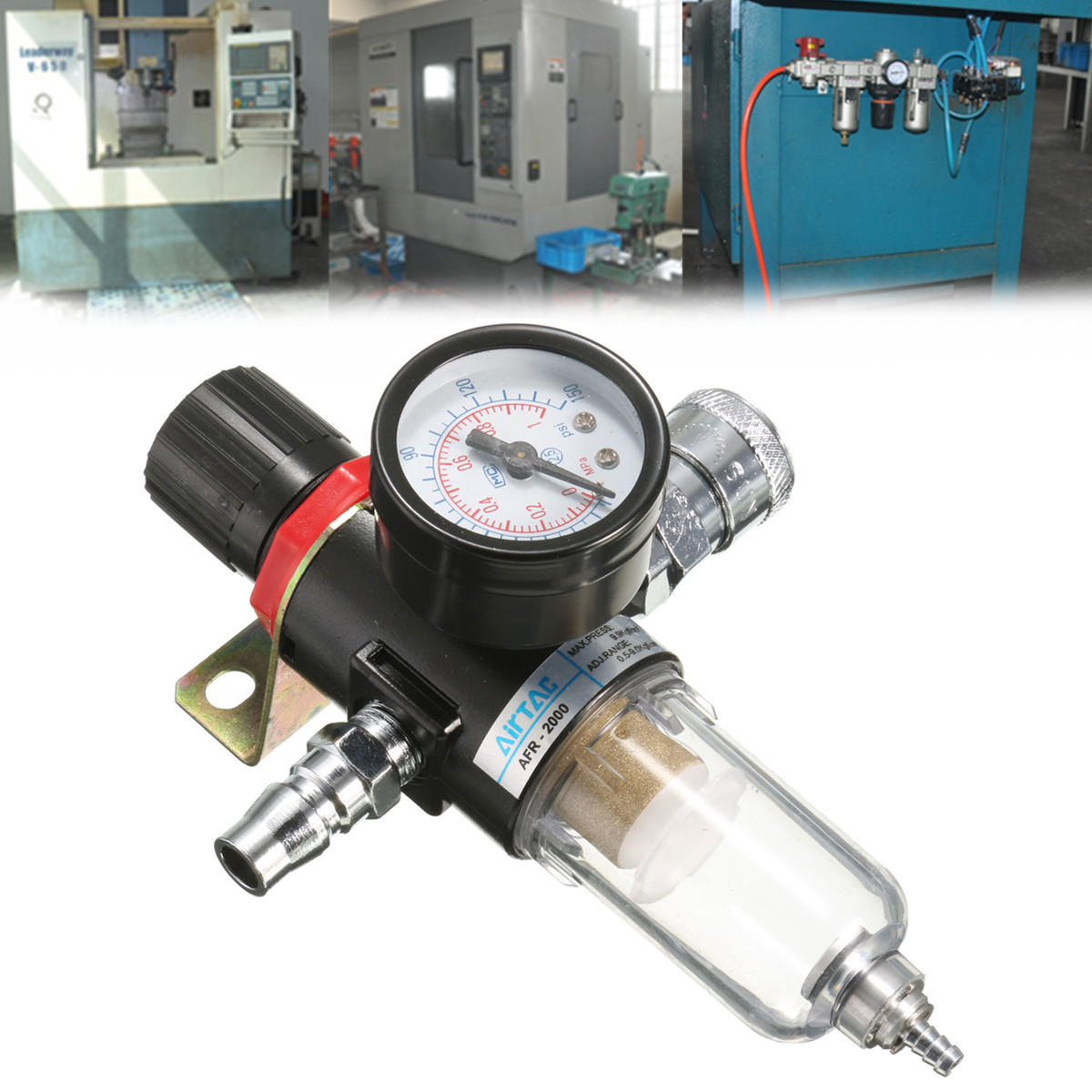 AFR-2000 1/4 "Luchtcompressor Filter Waterafscheider Trap Gereedschap Kit Regulator Gauge