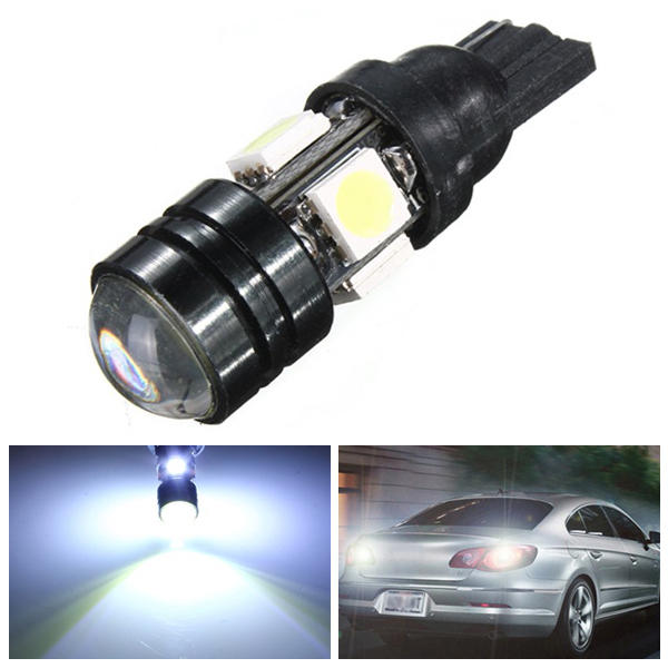 T10 Auto LED Auto Lamp 5W-12V Gloeilampen Met Bifocal Lens Wit Licht