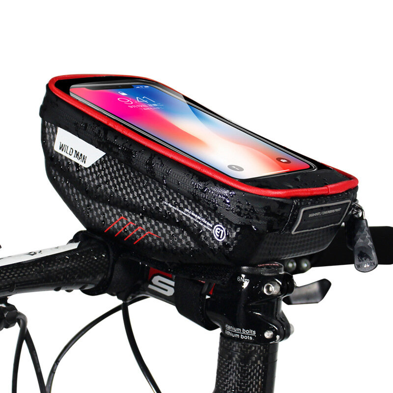 WILD MAN Bicycle Handlebar Bag Touch Screen Phone Package Rainproof Front Tube Bag MTB Road Bike Accessories