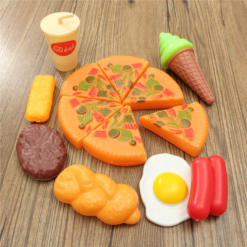 

13PCS пластиковые Pizza Cola мороженого Cutting Play SetChildren Дети Притвориться Ролевые игрушки подарок