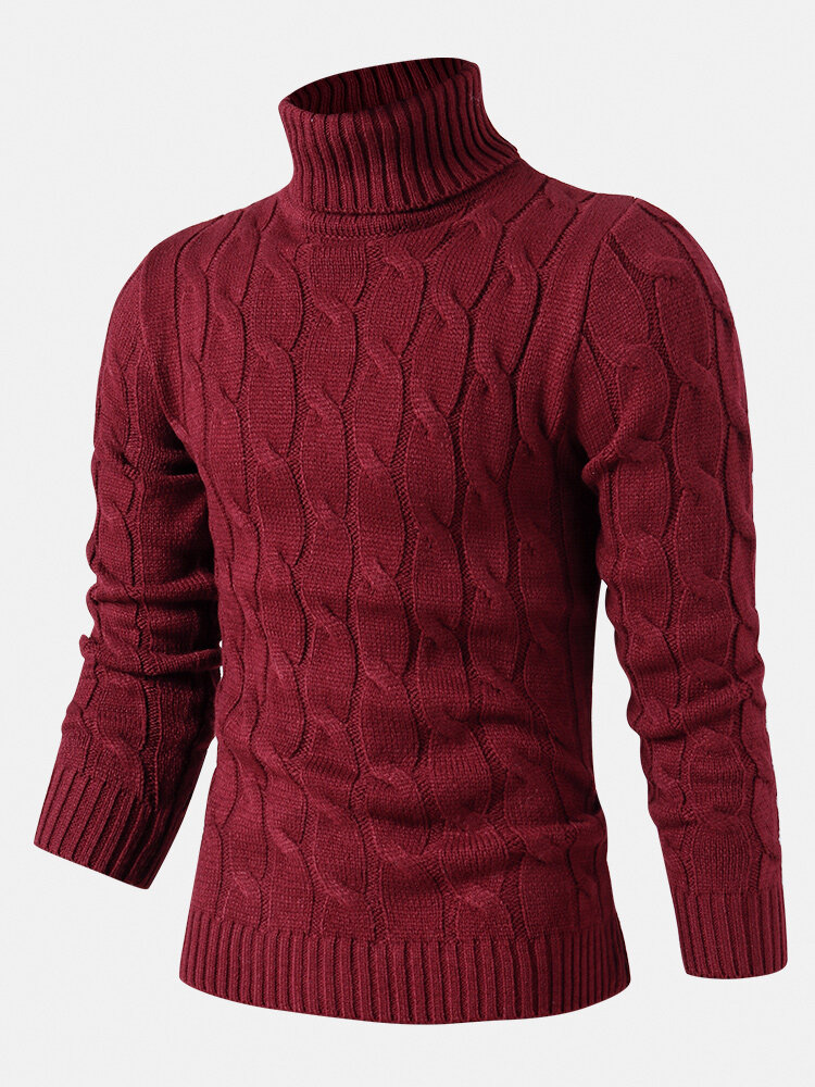 Heren gedraaide gebreide hoge hals effen kleur casual basic trui