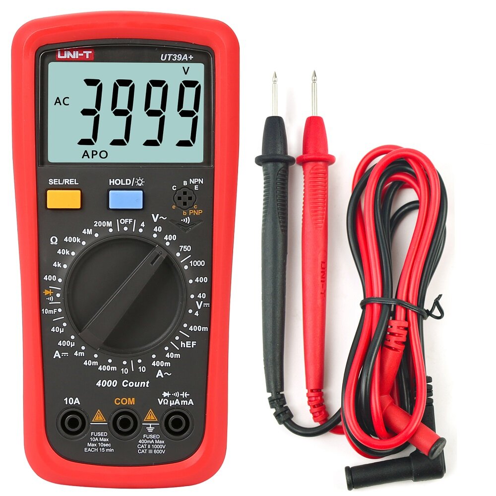 

UNI-T UT39A+ Digital Multimeter Auto Range Tester Upgraded from UT39A AC DC V/A Ohm /Temp /Frequency/HFE Test