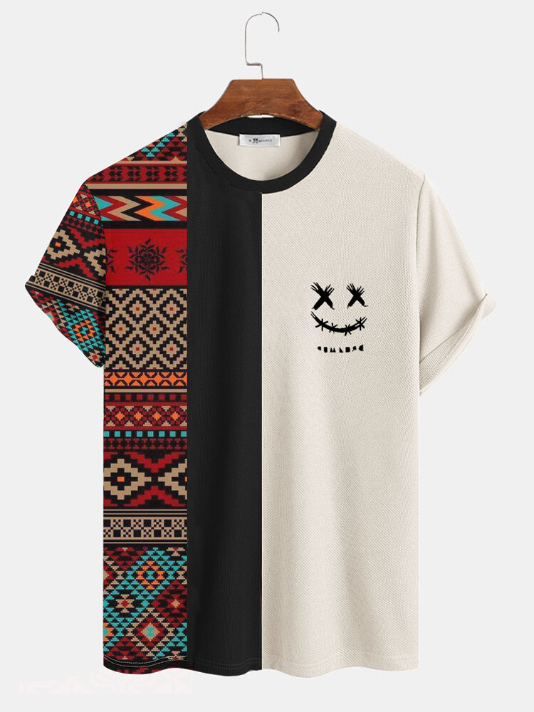 Mens Two Tone Ethnic Smiley Face Short Sleeve T-Shirts
