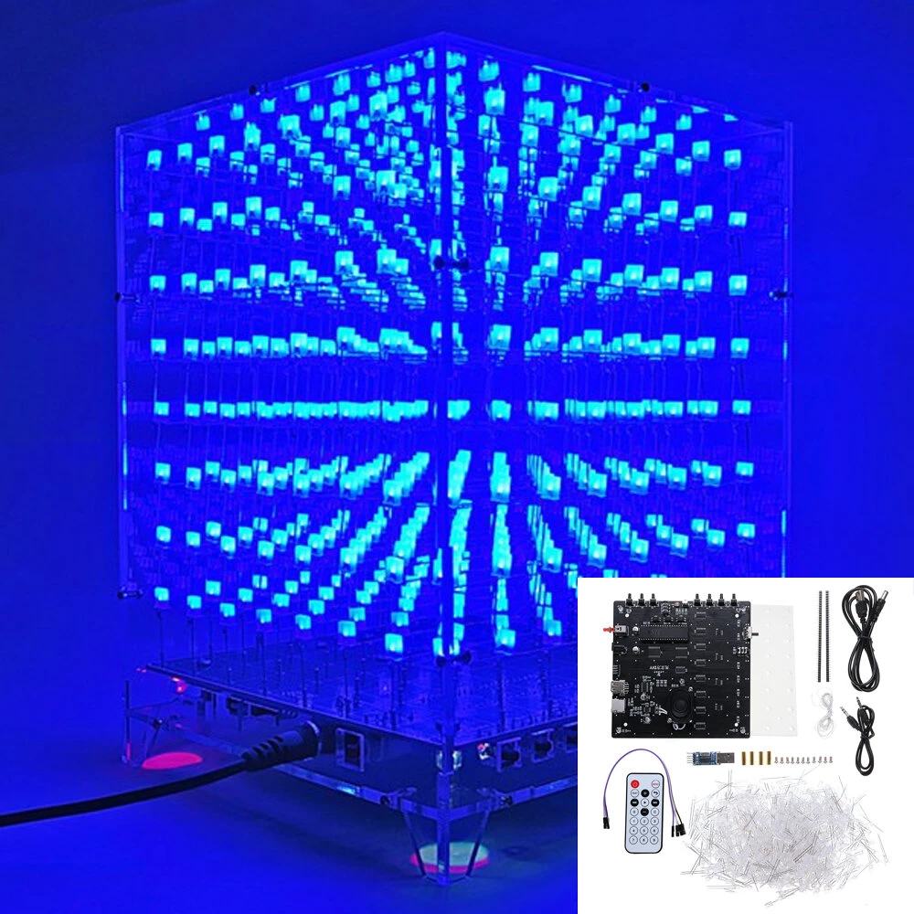 3D Light Cube Kit 8x8x8 Blue LED MP3 Music Spectrum DIY Electronic Kit