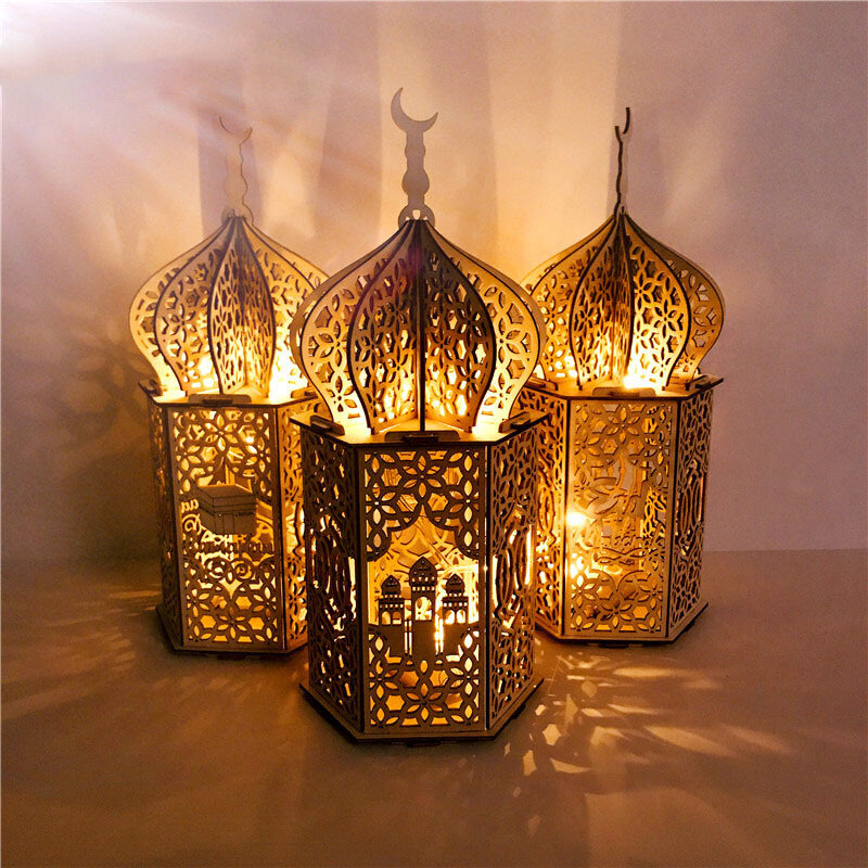 

Muslims Festival Light Ramadan Eid Mubarak Decorations Wooden LED Lamp Palaces Lighthouse Islam Party Supplies