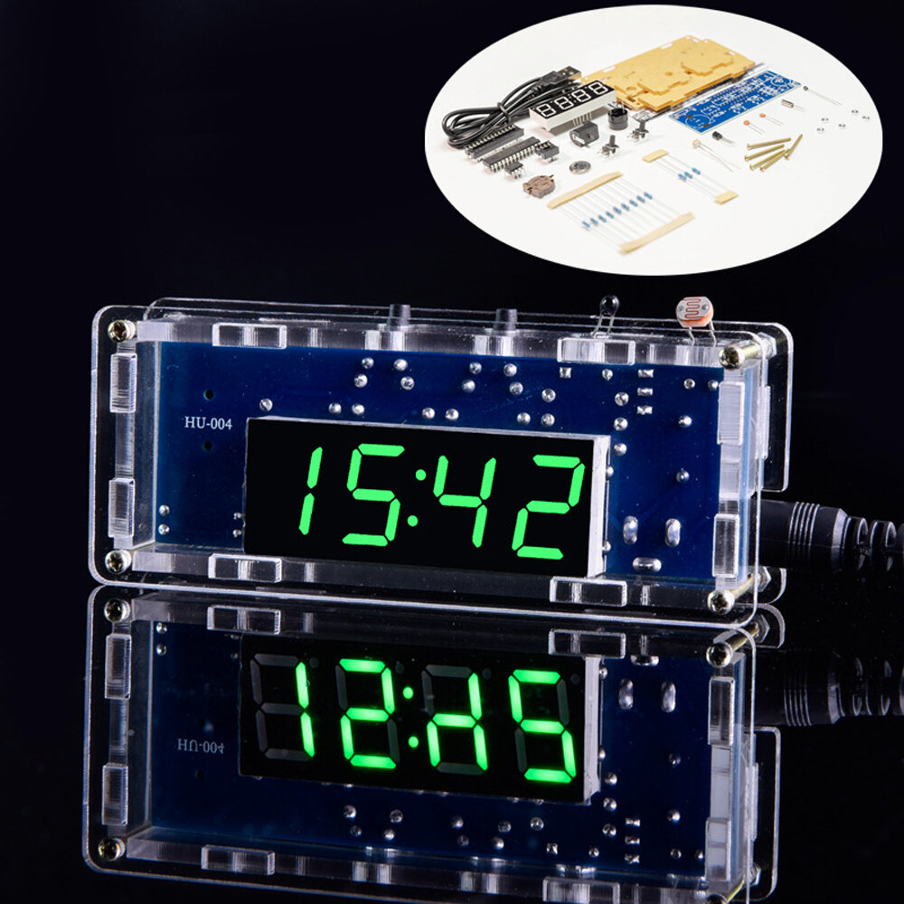 

WangDaTao HU-004 Simple DIY LED Clock Production Kit 51 Single Chip Microcomputer Light Control Temperature Digital LED