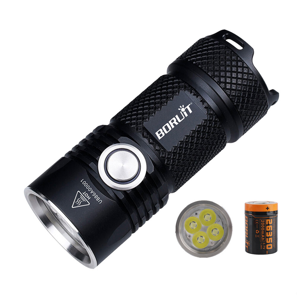 BORUiT BC15 4*XPG3 3000LM USB Rechargeable Powerful LED Flashlight Kit with 26350 Battery Super Bright for Camping Mount