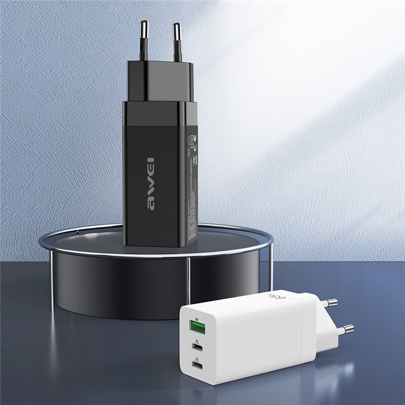 

[GaN Tech] AWEI PD9 65W 3 Ports GaN Charger Dual 65W USB-C / 30W USB-A Output Fast Charging Wall Charger Adapter EU Plug