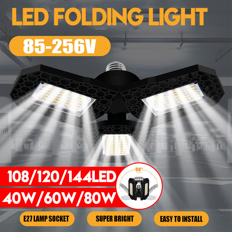 40W 60W 80W E27 LED Bulb SMD2835 Foldable Garage Light Deformable Ceiling Fixture Workshop Lamp AC85