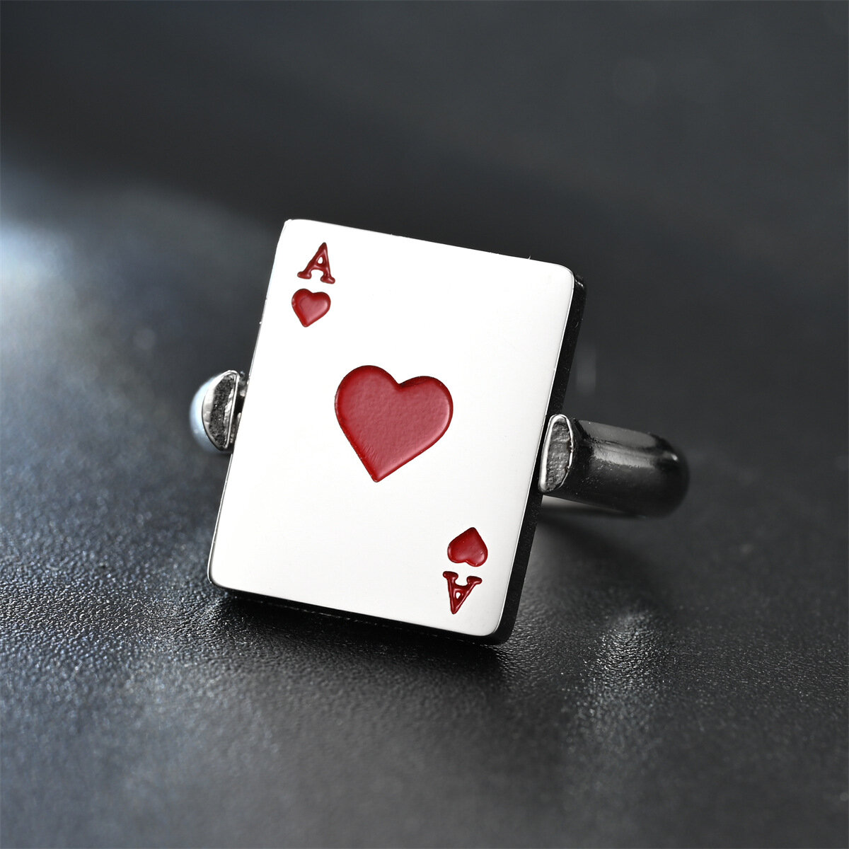 1 PC Fashion Stainless Steel Decompression Turning Flipped Ace Of Hearts Ring