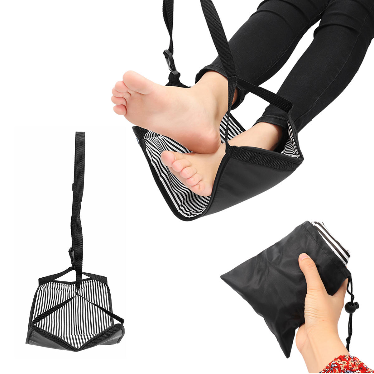 Portable Travel Cotton Knitted Footrest Flight Carry-on Foot Hammock Rest