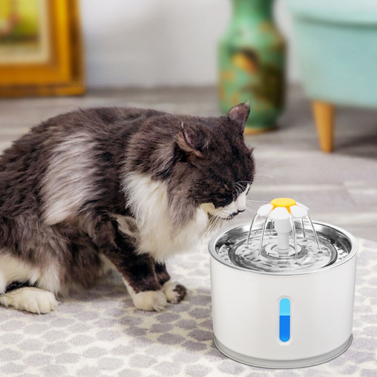 Automatischer Katze Trinkbrunnen 1,5 W 100~240 V mit LED Stummschaltung Wasserspender EU/US Stecker Heimtierbedarf
