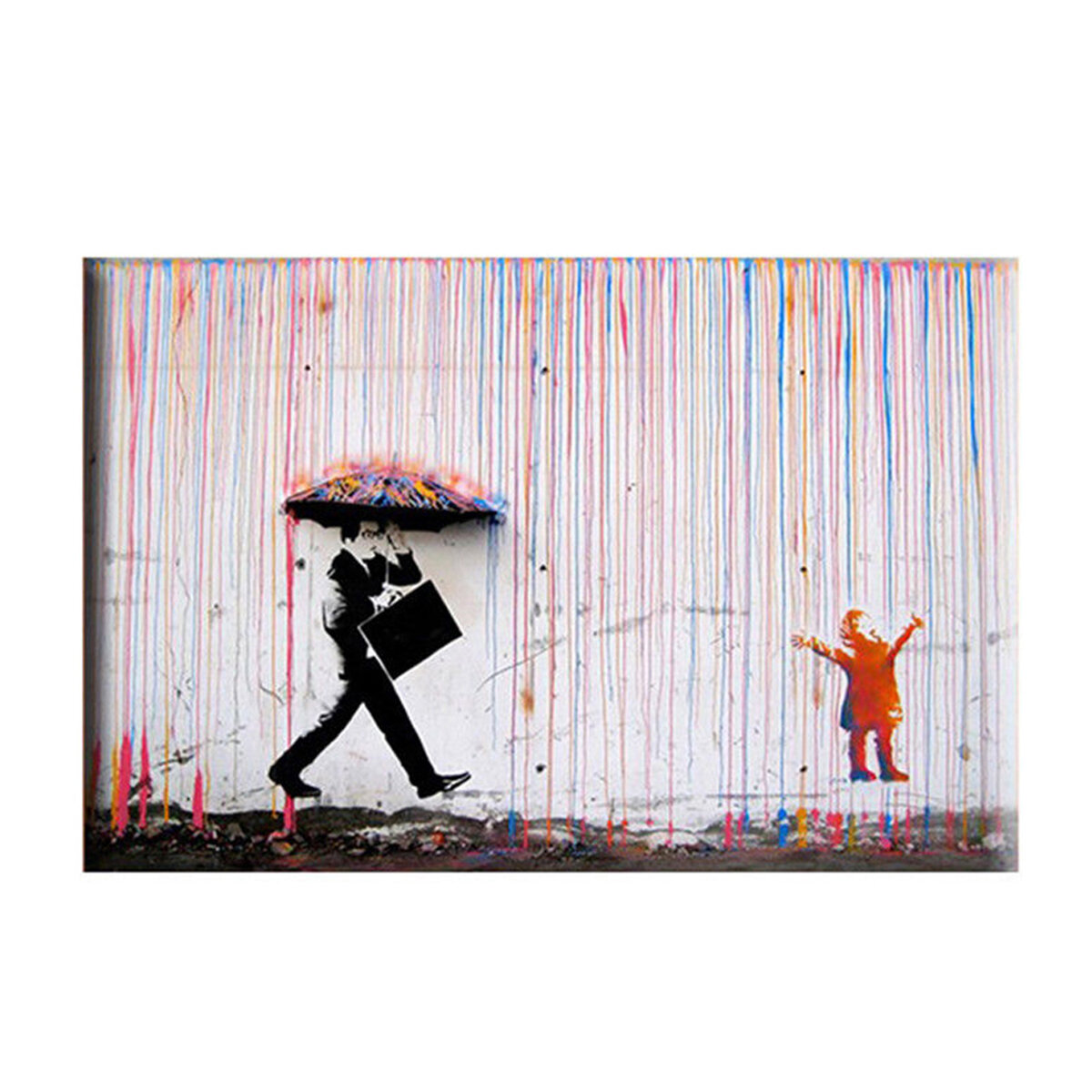 Banksy Street Art Colorful Rain Canvas Painting Picture Wall Home Restaurants Decoration Unframed Perfect Gifts for Frie