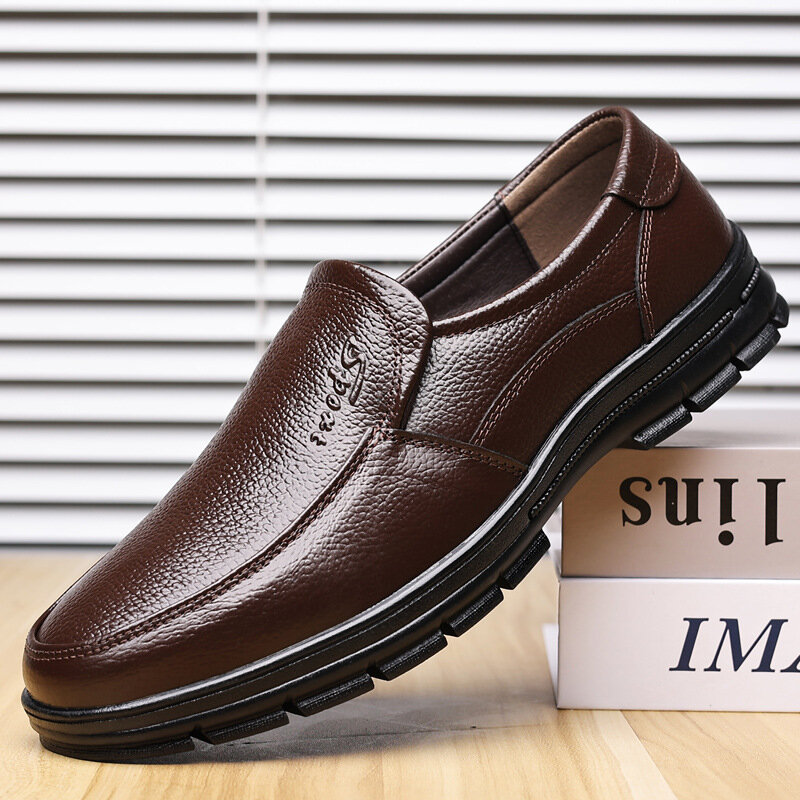 Heren rundleder ademend Soft zool comfortabele slip op casual zakelijke schoenen