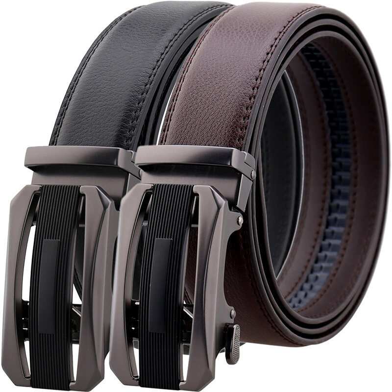 

110CM Second Layer Cowhide Leather Business Alloy Automatic Buckle Belt Balck Brown