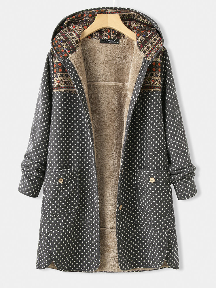

Флисовые флисовые пальто в стиле пэчворк с длинными рукавами в горошек и боковыми карманами для Женское