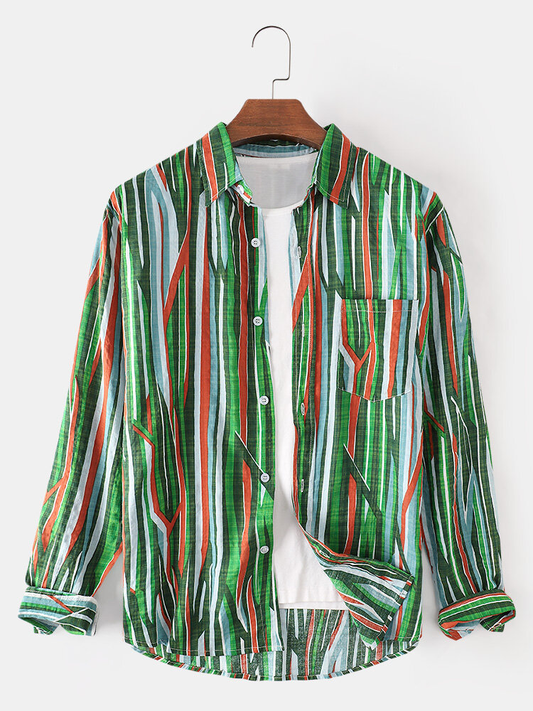 Katoenen herenontwerp Colorful Ademende shirts met lange mouwen en streepprint