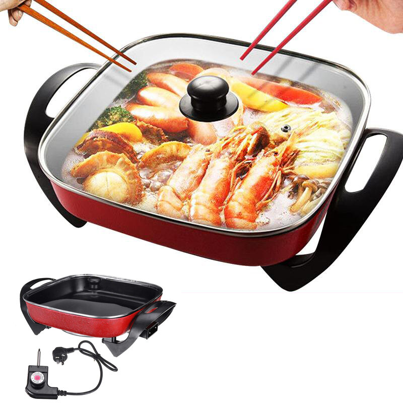 1500W 220V 5.5L Multifuctional Electric Skillet Heating Pan Hotpot Noodles Rice Eggs BBQ Soup Cooking Pot Food Steamer