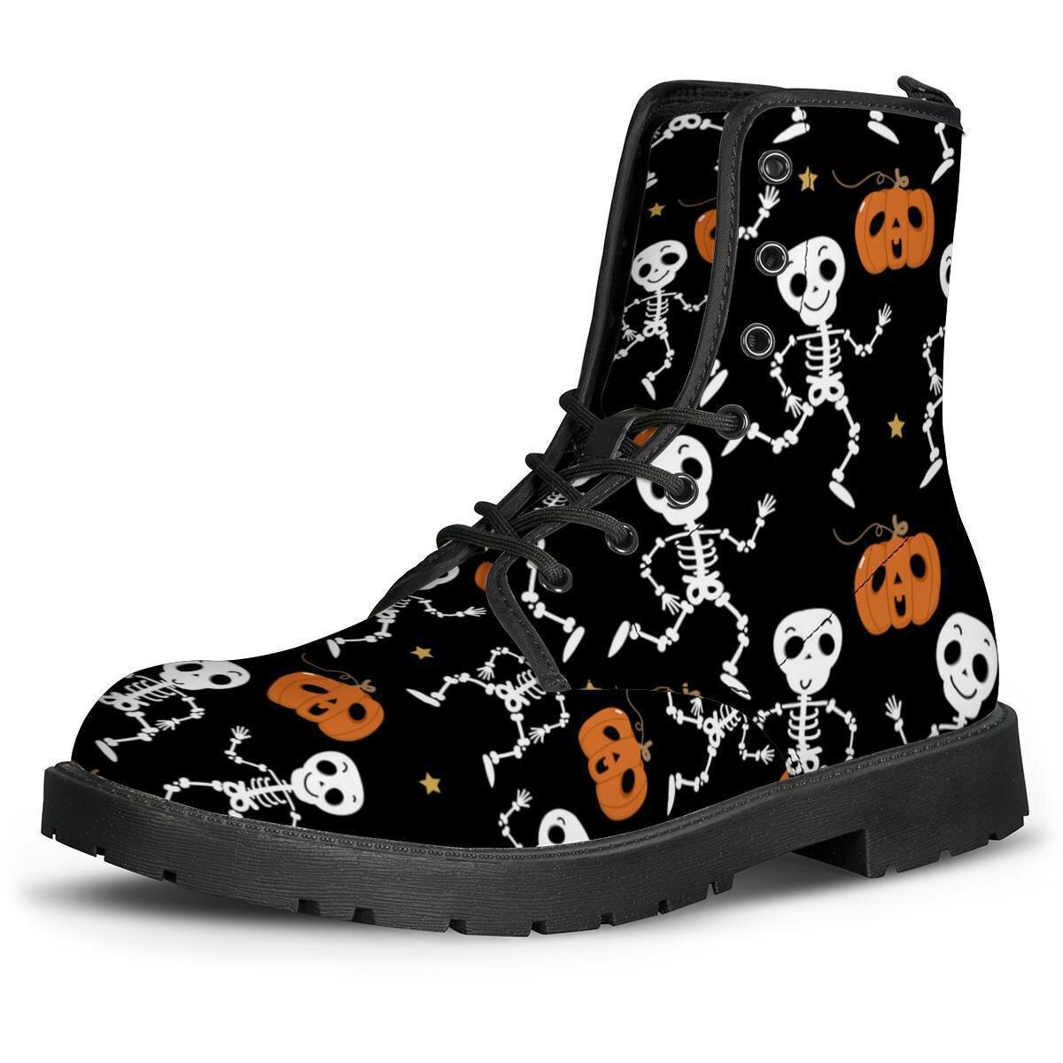 Men Leather Soft Sole Halloween Wacky Printing Non Slip Round Toe Casual Martin Boots